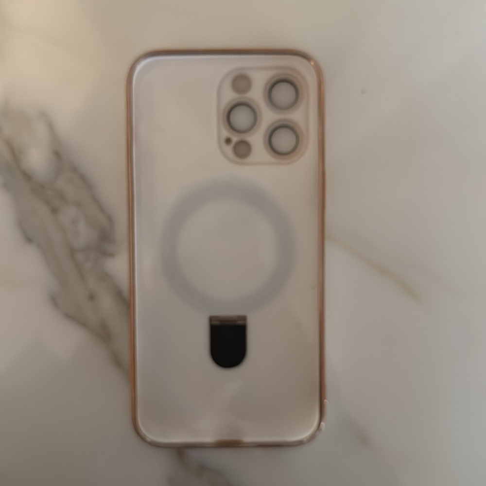Gold and White iPhone 14 Pro Max Phone Case with Ring Holder MagSafe - Picture 7 of 10